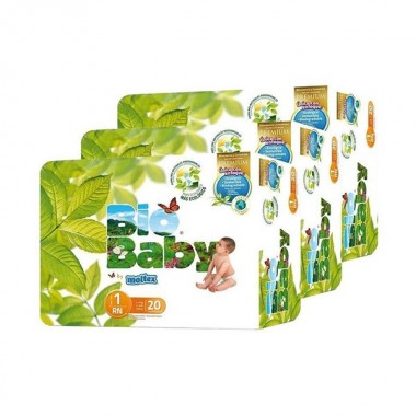 Pañales Bio Baby Talla 1 (3 bolsas de 20 uds) 60 uds. Moltex