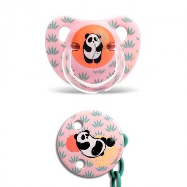 Chupete y broche Panda rosa 6 a 18 meses. Silicona. Suavinex