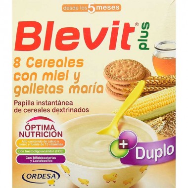 Papilla Duplo 8 Cereales al estilo bizcocho (2 x300 gr). Blevit