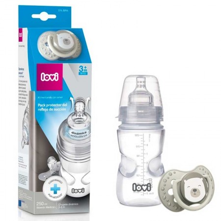 Biberón Tetina dinámico + chupete 250 ml . Lovi