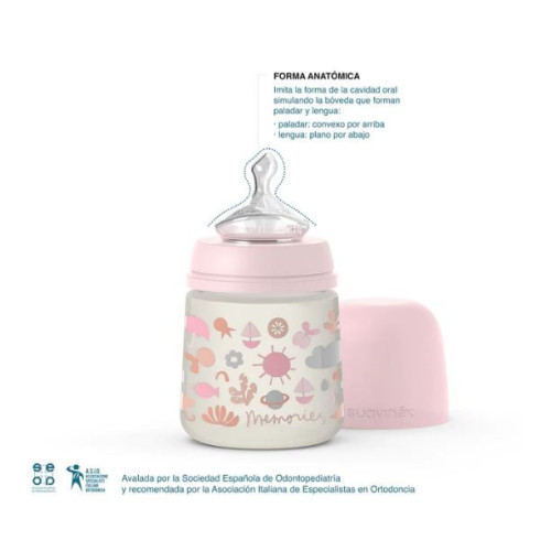 Biberón tetina anatómica silicona T1S MEMORIES 150 ml . Suavinex