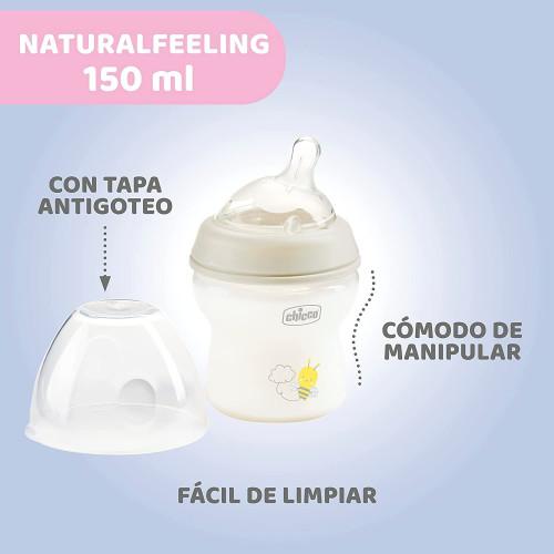 Biberón Natural Feeling anticólicos silicona 150ml. Chicco