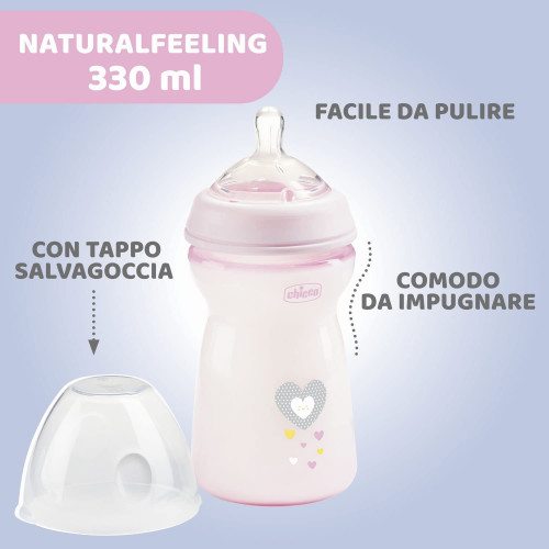 Biberón Natural Feeling anticólico silicona 330 ml. Chicco