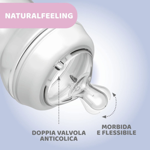 Biberón Natural Feeling anticólico silicona 330 ml. Chicco