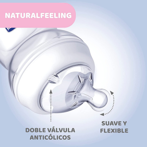 Biberón Natural Feeling Vidrio anticólico silicona 250 ml,. Chicco