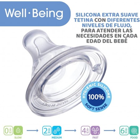 Biberón Well Being silicona anticólico 330 ml....