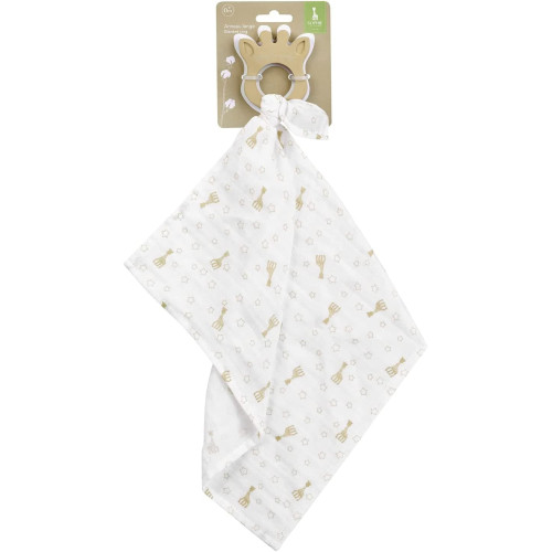 Anillo de dentición 100% Hevea natural + Muselina 40x40. Sophie la Girafe