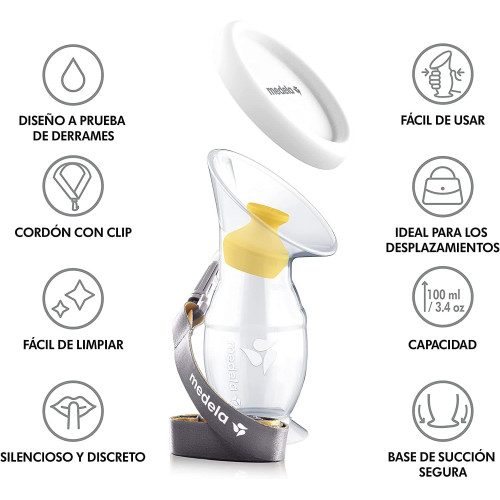 Colector de leche materna de silicona. Medela