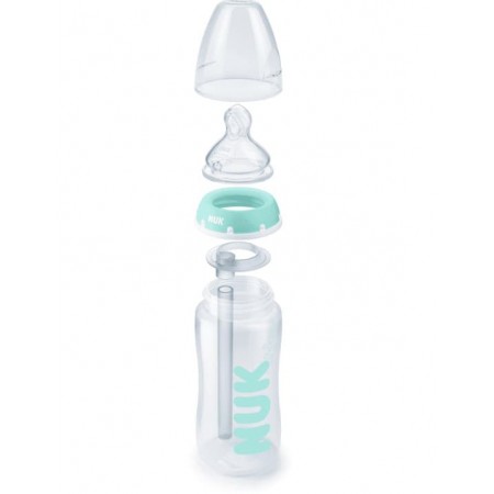 NUK First Choice+ biberones, 0-6 meses, 300 ml, Biberones anticólicos  con tetina con forma anatómica de silicona, Control de temperatura, Sin  BPA, Gris y blanca