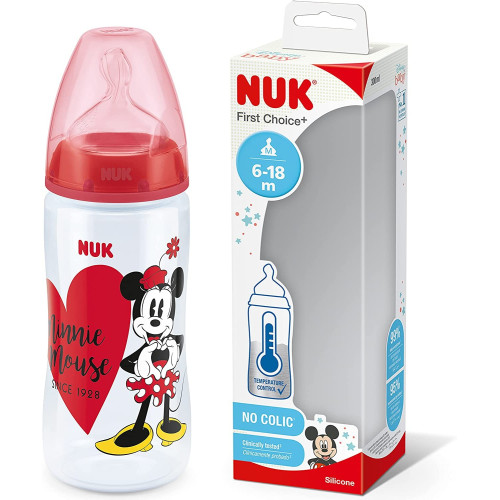 Biberón First Choice Mickey control temperatura, silicona (6-18) 300ml.Nuk