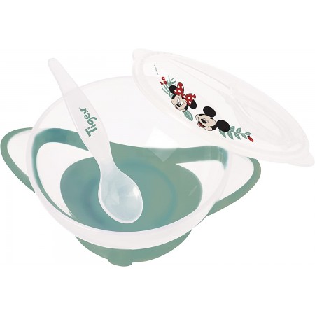 Bol Mickey/Minnie con ventosa tapa y cuchara....