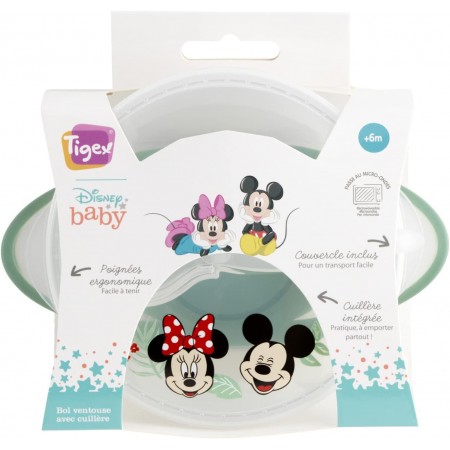 Bol Mickey/Minnie con ventosa tapa y cuchara....