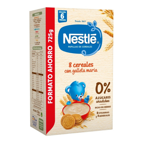 Papilla 8 cereales con galleta Maria, formatos ahorro. Nestlé