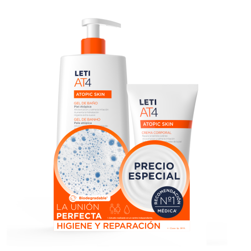 Leti At4 Gel de baño 750ml+ crema protectora 200ml. Atopic Skin