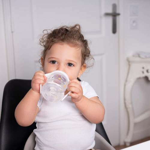 Biberón entrena control temperatura silicona con asas. Tigex