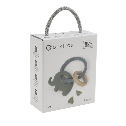 Mordedor sensorial elefante silicona y haya. Olmitos