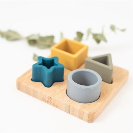 Puzzle madera bambú y figuras de silicona. Olmitos