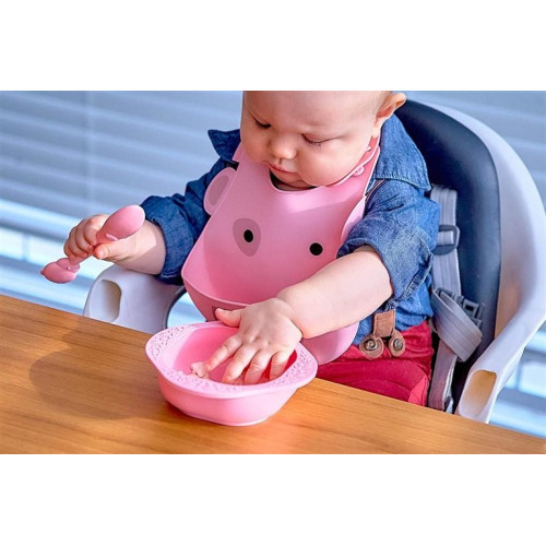 Set alimentación silicona con babero, bol y cuchara. Olmitos