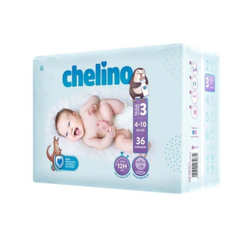 Pañal Chelino Talla 3 (4-10 kg).Tumbado 36 Ud.