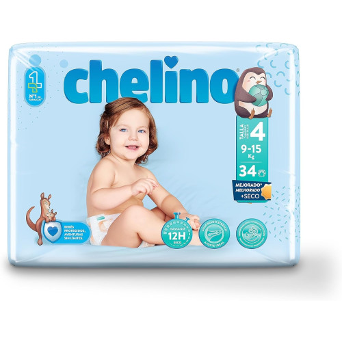 Pañal Chelino Talla 4 (9-15 Kg). Gateo 34 Ud.
