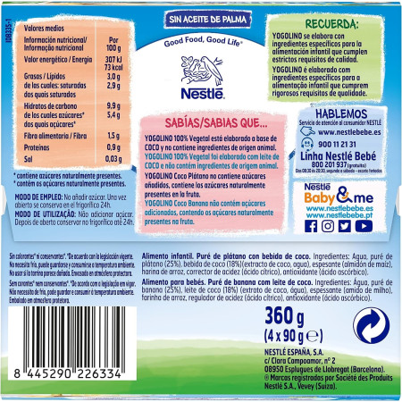 Yogolino con Coco y Plátano 4x90gr. Nestle