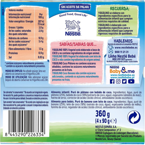 Yogolino con Coco y Plátano 4x90gr. Nestle