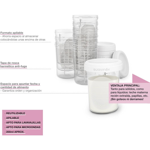 Tarritos de almacenaje de leche materna (10ud). Suavinex