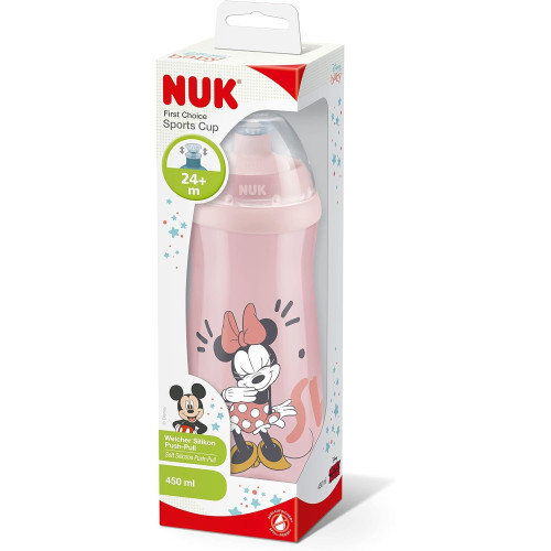 Botella aprendizaje NUK Sport Cup Mickey Minnie 450ml 24m+ antigoteo silicona