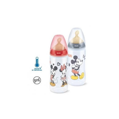 Biberón First Choice Mickey control temperatura, Látex (+6) 300ml.Nuk