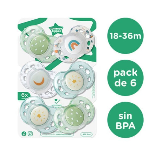 Pack de 6 Chupetes 18-36 Noche . Tommee Tippee