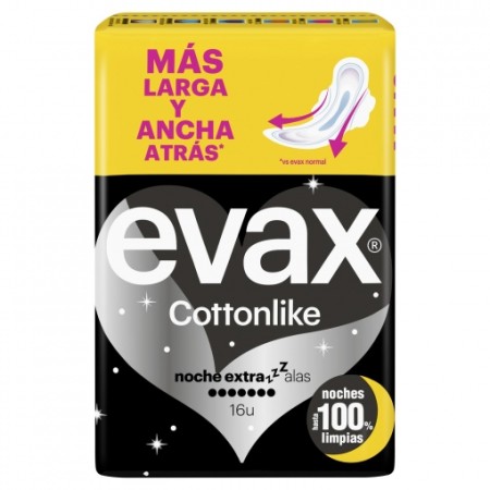 Compresas Evax Cottonlike noche extra alas 16 uds