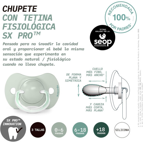 Pack de 2 Chupetes con Tetina fisiológica de Silicona SX Pro (+18). Suavinex