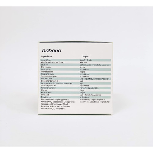 Crema facial hidratante con Aloe Vera 24H. Babaria