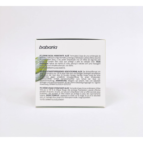 Crema facial hidratante con Aloe Vera 24H. Babaria