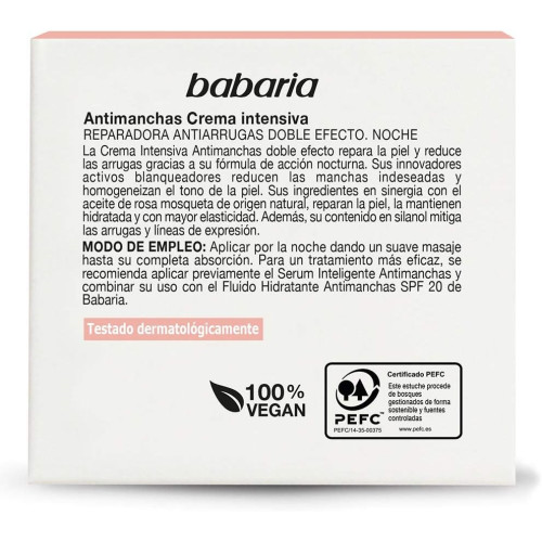 Crema cuidado facial anti manchas y reparadora antiarrugas noche 50ml. Babaria