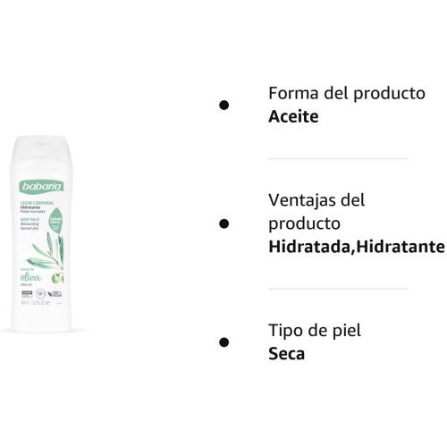 Leche corporal hidratante con aceite de oliva (400ml). Babaria