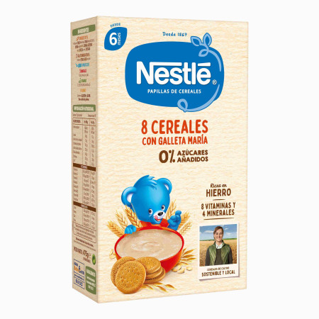 Papilla de 8 Cereales con Galleta María 0% Azúcares Nestlé para Bebé +6 meses | Cereales Infantiles