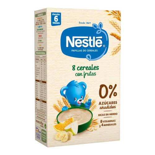 Papilla 8 cereales con fruta 0% azúcares. Nestle