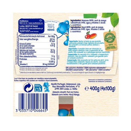 Tarrinas Puré manzana mango (4x100g). Nestlé