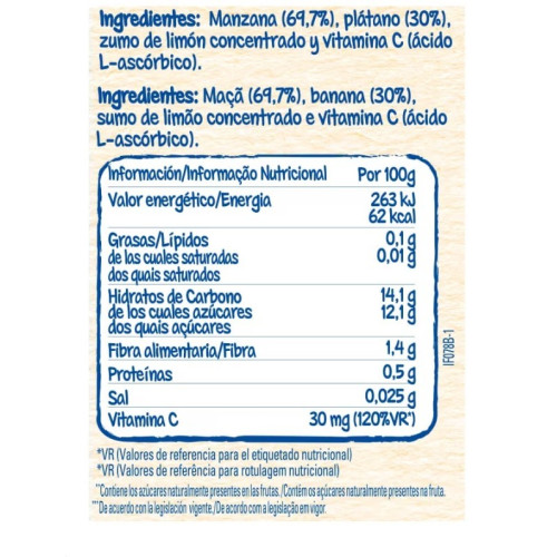 Tarrinas pure manzana y plátano (4x100g). Nestlé
