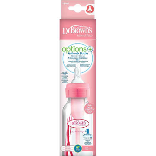 Biberón Options Boca Estrecha Rosa 250 ml. Dr. Brown