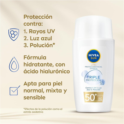 Protección facial FP 50+ , triple protección con acido hialurónico 40ml. Nivea