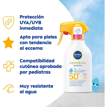 Leche solar infantil piel sensible SPF 50+ Pistola (270ml). Nivea