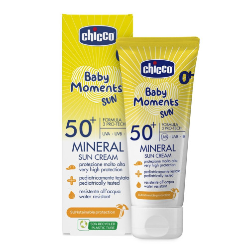 Crema solar muy alta protección mineral Baby moments sun 0+. Spf 50+ (75ml.) Chicco
