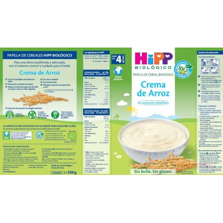 Papilla crema de arroz Bio (200g). Hipp