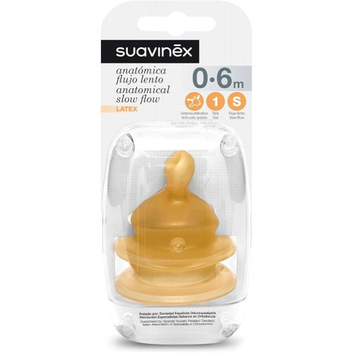 Tetina Anatómica flujo lento latex (0-6) 2 unds. Suavinex