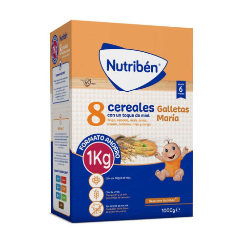 Papilla 8 Cereales con Miel y Galletas María.  Nutribén