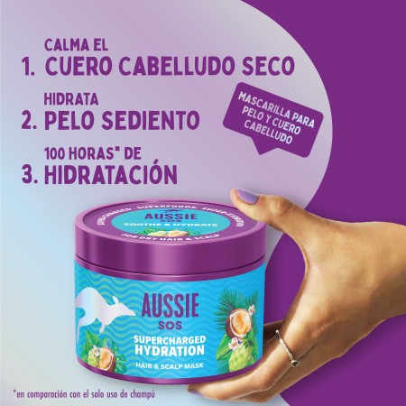 Mascarilla supercharged hydration 500ml. Aussie