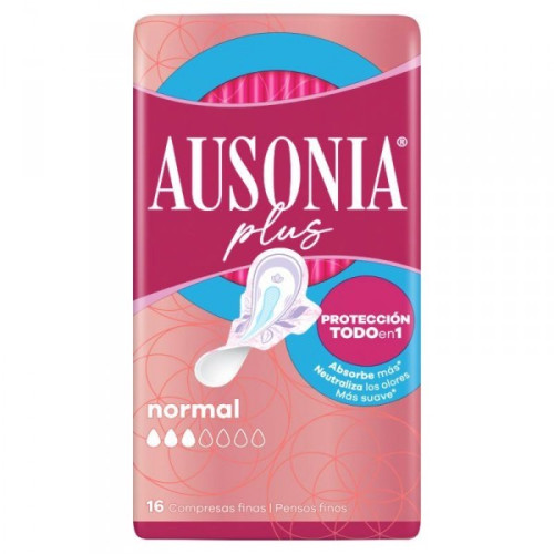 Compresas Ausonia Plus Normal con Alas 16 uds | Protección y Comodidad