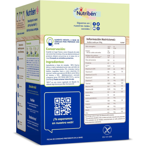 Papilla Innova zero 0%, 5 cereales (600 g). Nutribén